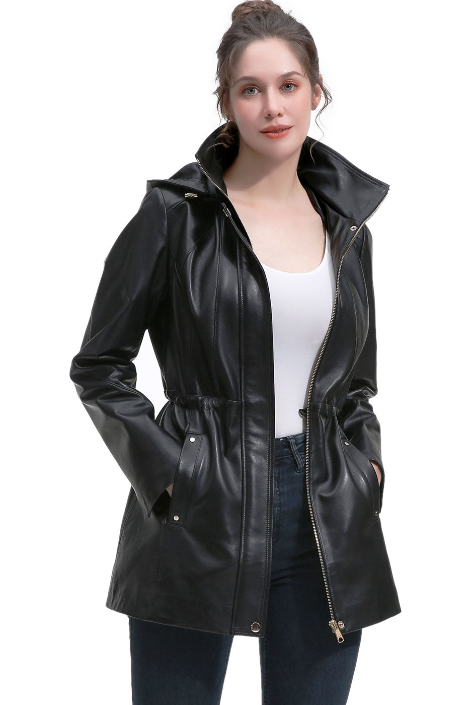 BGSD Women Elena Lambskin Leather Parka Coat