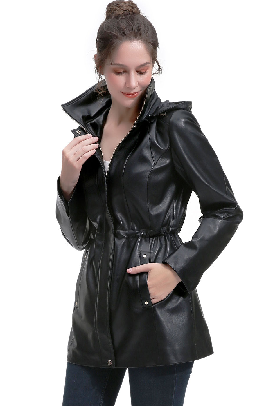 BGSD Women Elena Lambskin Leather Parka Coat