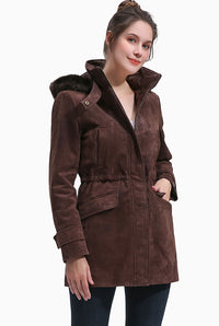 BGSD Women Della Hooded Suede Leather Parka Coat