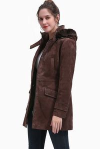 BGSD Women Della Hooded Suede Leather Parka Coat