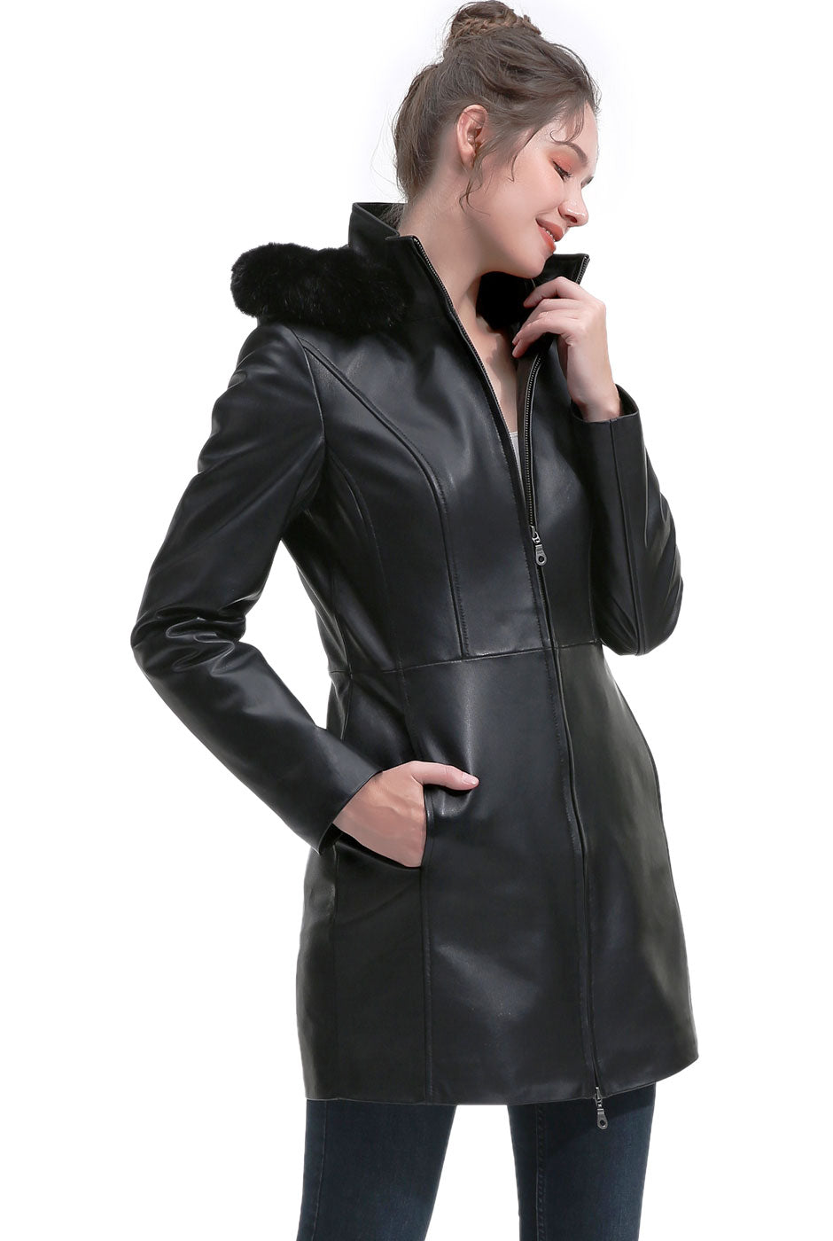 BGSD Women Greta Lambskin Leather Parka Coat