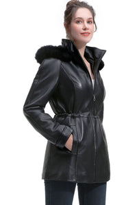 BGSD Women Uzima Lambskin Leather Hooded Parka Coat