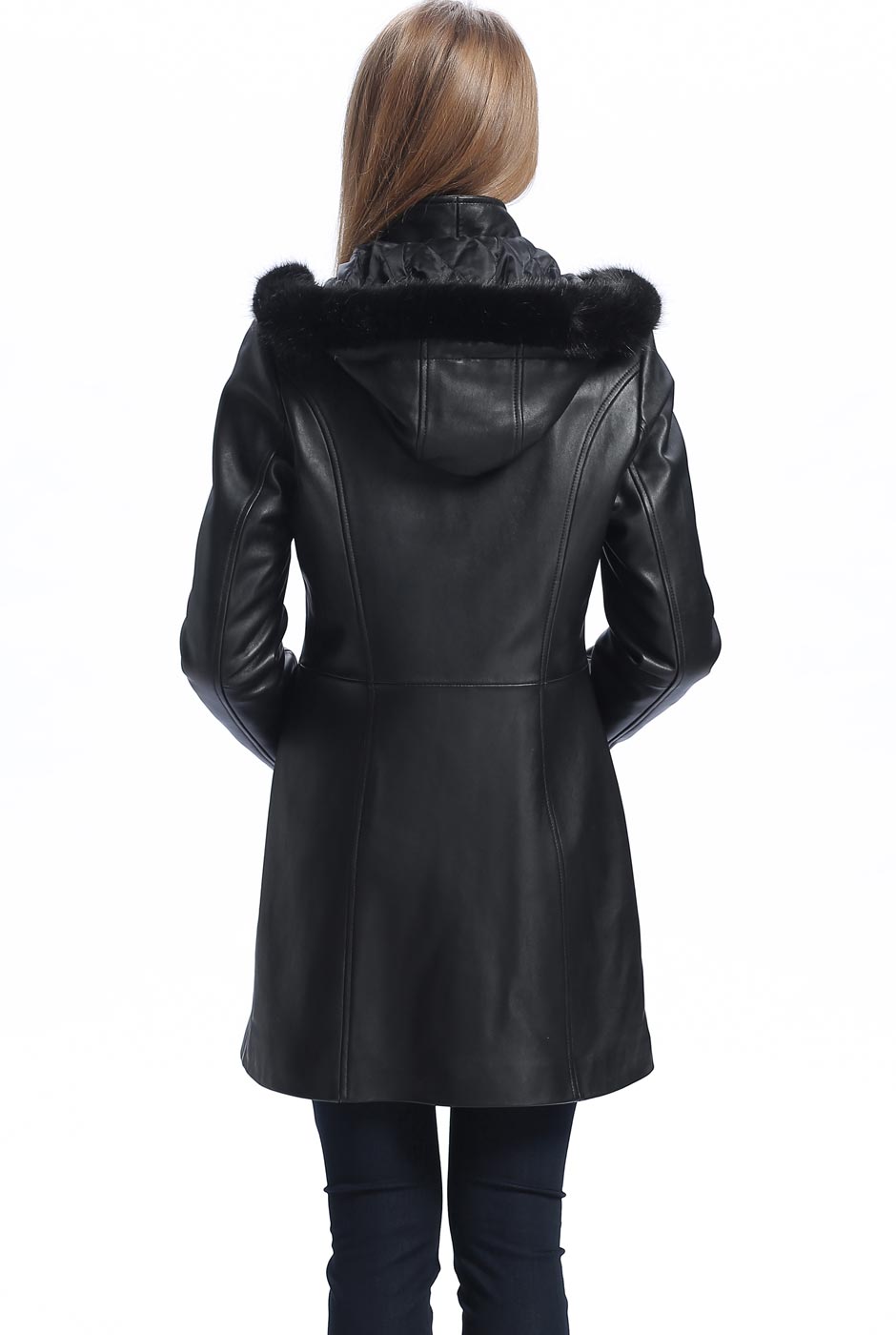 BGSD Women Irene Hooded Lambskin Leather Coat