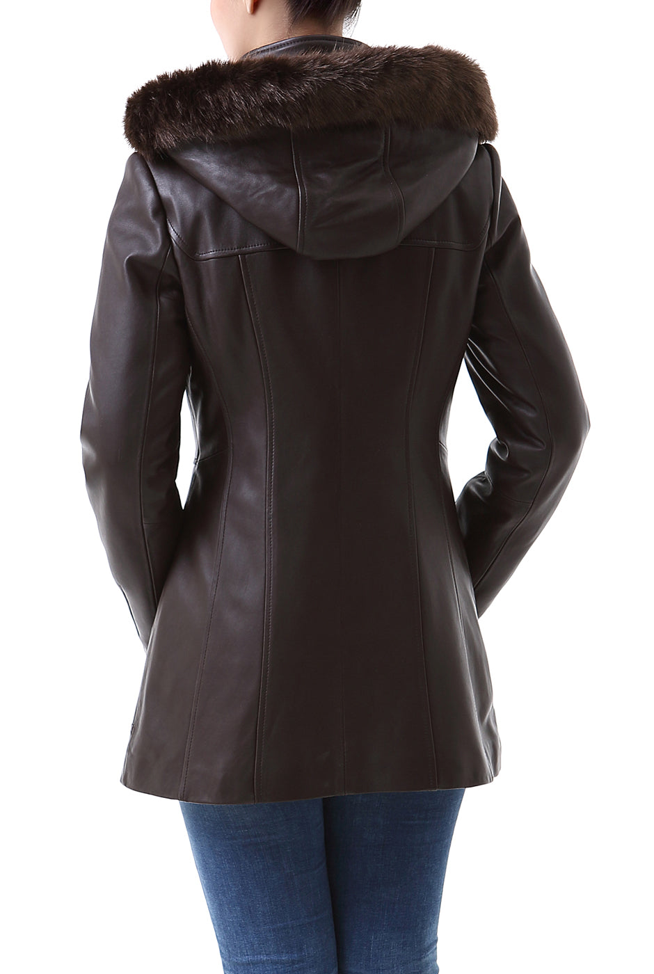 BGSD Women Amanda Hooded Lambskin Leather Toggle Coat