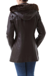 BGSD Women Amanda Hooded Lambskin Leather Toggle Coat