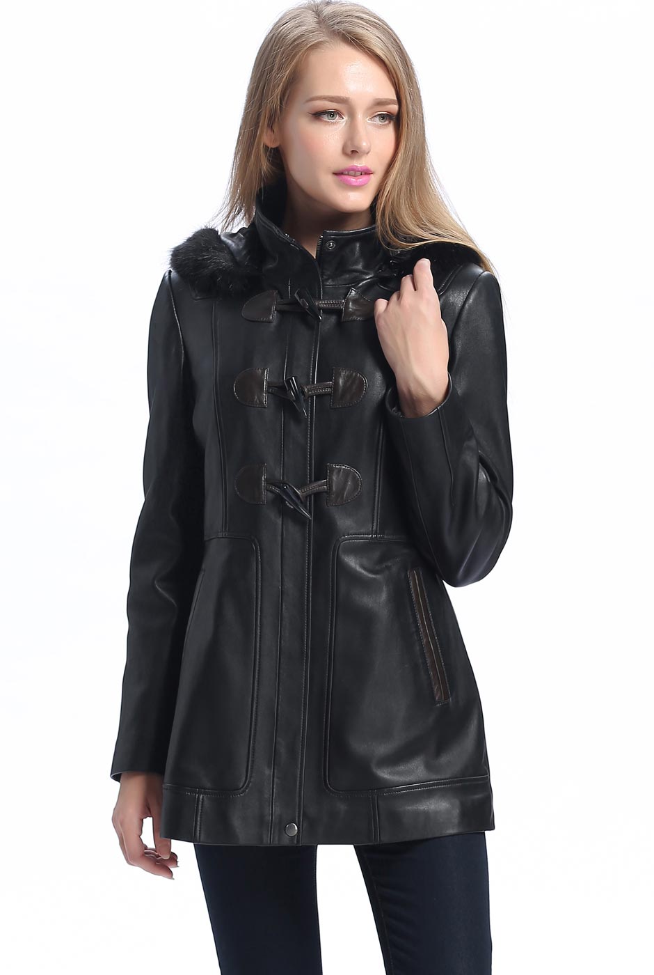 BGSD Women Amanda New Zealand Lambskin Leather Toggle Coat