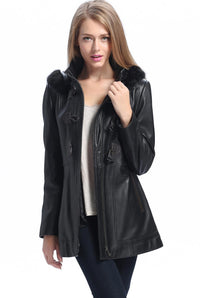 BGSD Women Amanda Hooded Lambskin Leather Toggle Coat