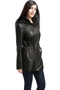 BGSD Women Natalie Hooded Lambskin Leather Coat