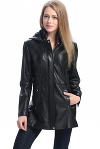 BGSD Women Natalie Hooded Lambskin Leather Coat