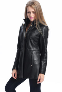 BGSD Women Natalie Hooded Lambskin Leather Coat