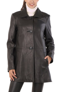 BGSD Women Hannah Lambskin Leather A-Line Coat