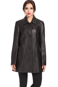 BGSD Women Hannah Lambskin Leather A-Line Coat