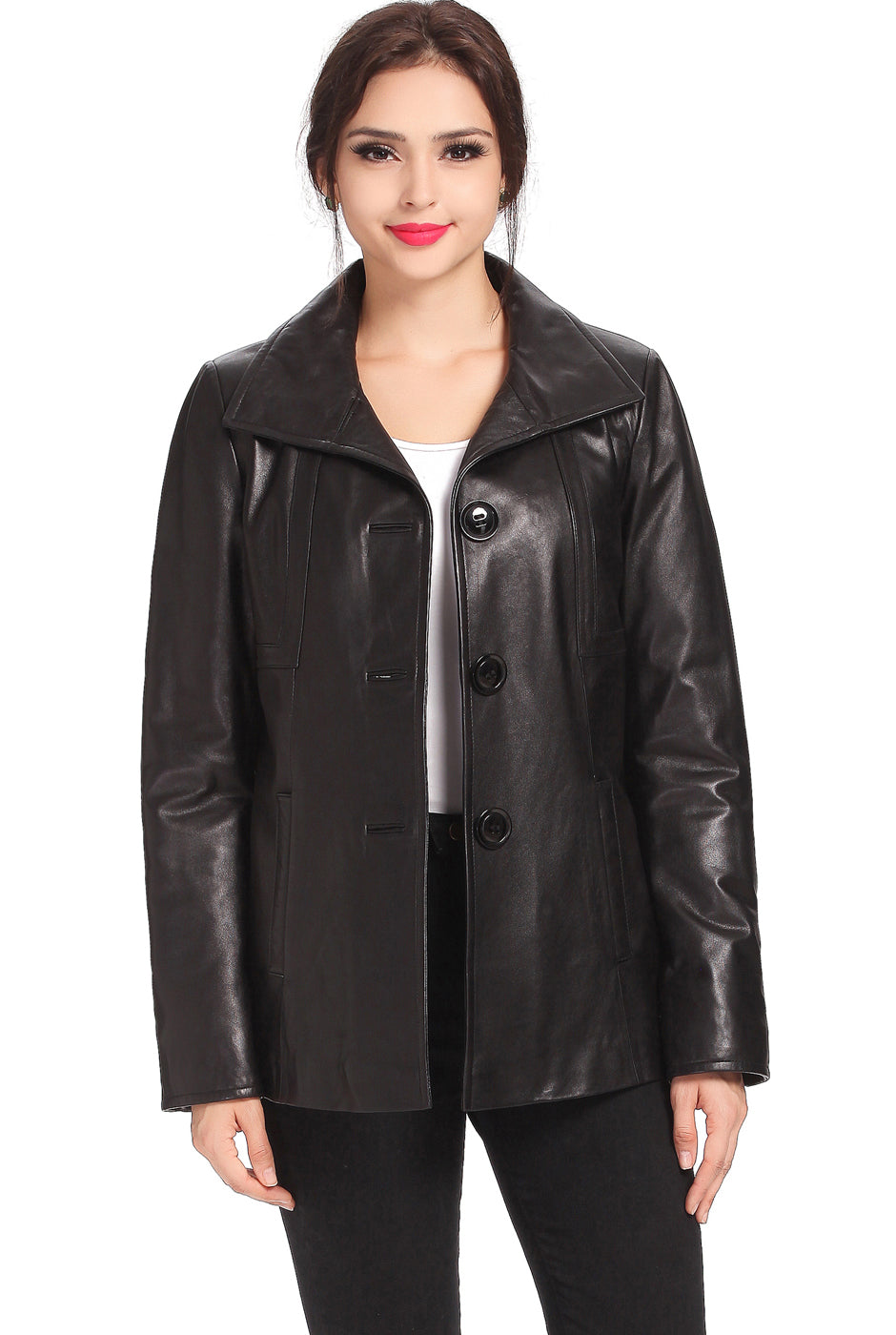 BGSD Women Evelyn Wing Collar Lambskin Leather Jacket