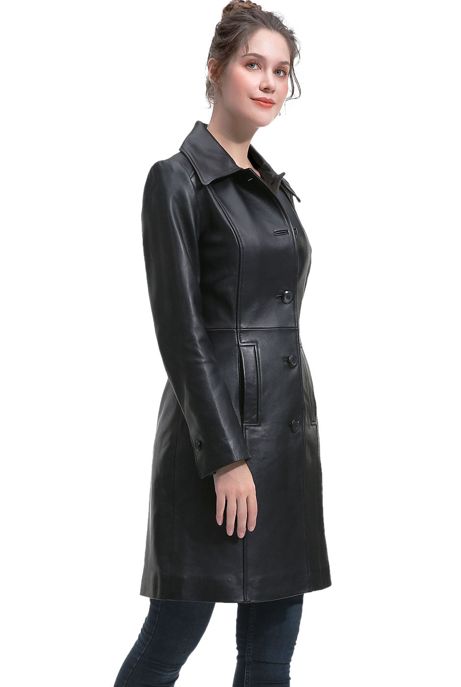 BGSD Women Maisy Lambskin Leather Long Coat