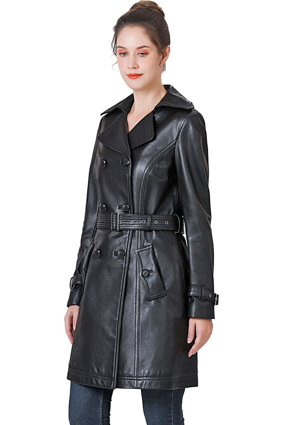 BGSD Women Ella Belted Lambskin Leather Trench Coat