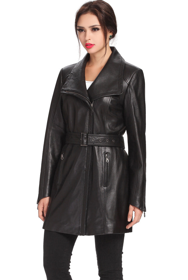 BGSD Women Fiona Lambskin Leather Trench Coat