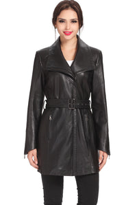 BGSD Women Fiona Lambskin Leather Trench Coat