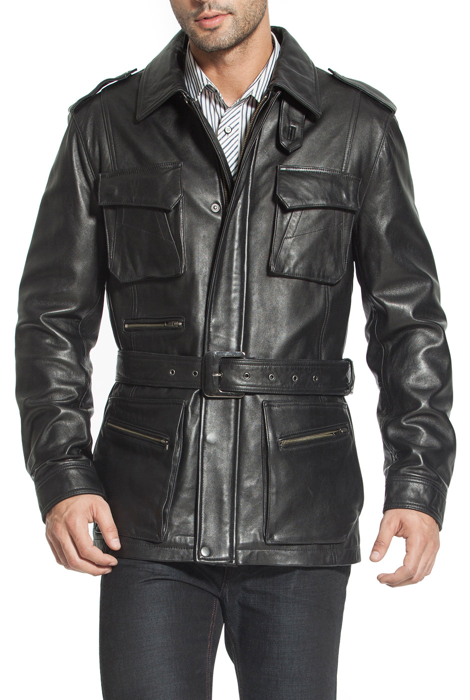 BGSD Men Heritage New Zealand Lambskin Leather Trench Coat