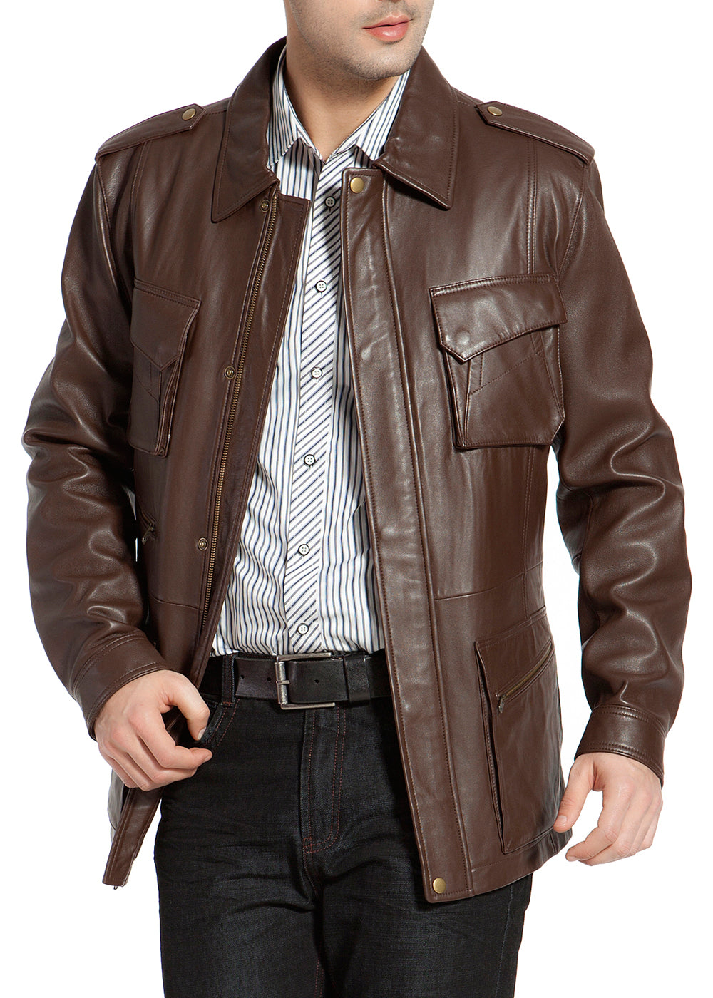 BGSD Men Heritage New Zealand Lambskin Leather Trench Coat