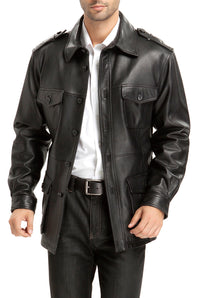 BGSD Men Charles Military Style Lambskin Leather Trench Coat