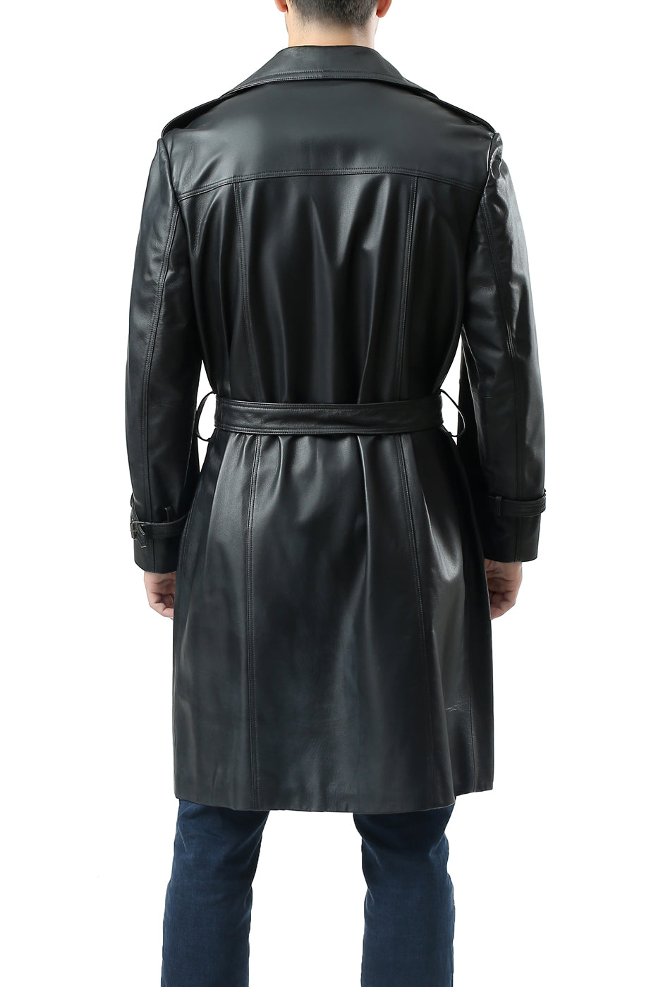 BGSD Monogram Collection Men Classic Leather Long Trench Coat