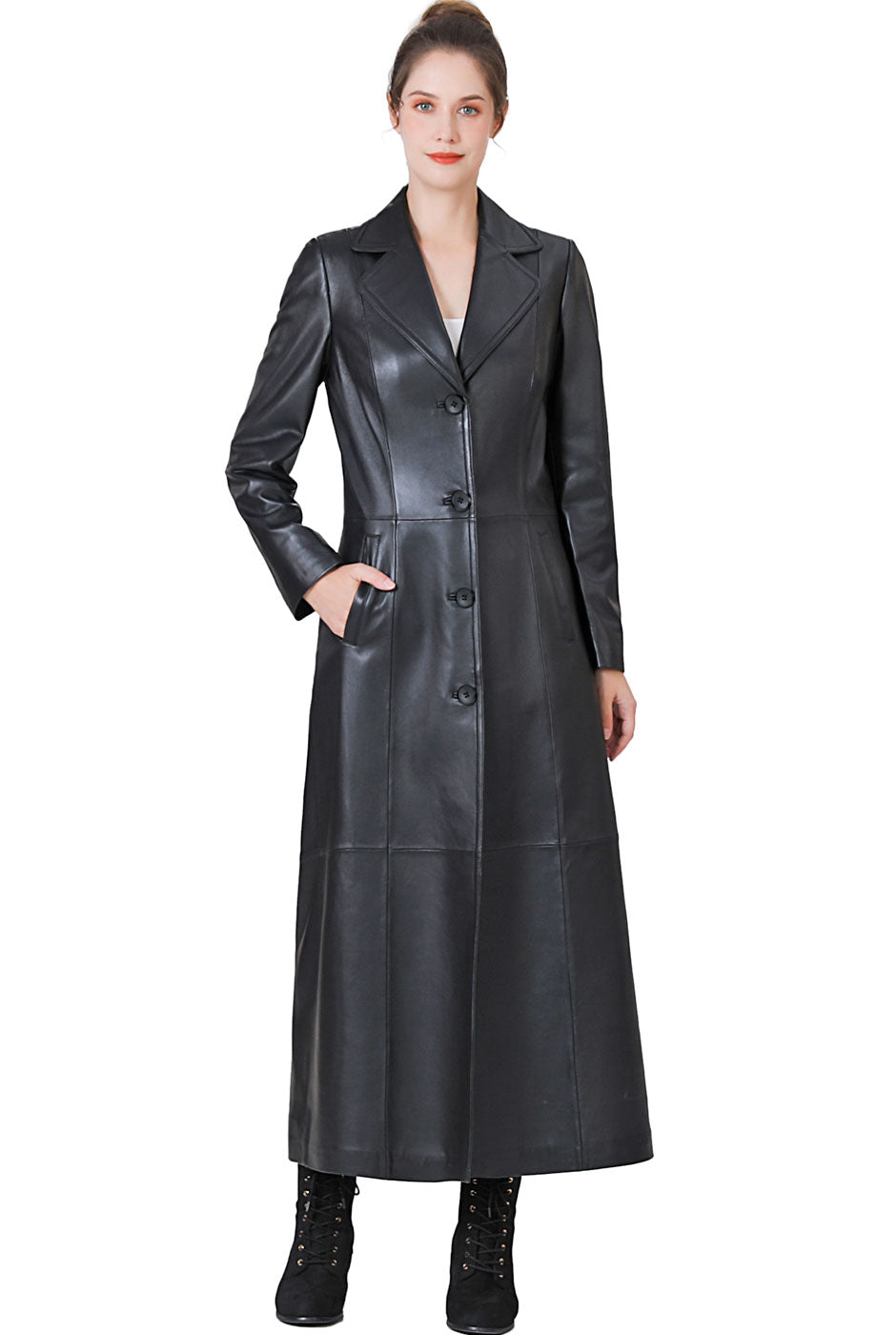 BGSD Monogram Collection Women Lambskin Leather Maxi Coat