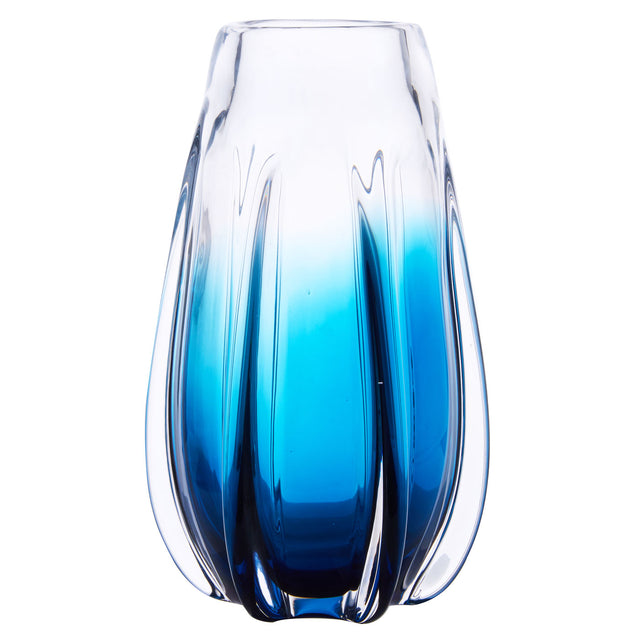 Hand Blown Laine Art Glass Vase - Blue Ombre 10-12.5 inch tall