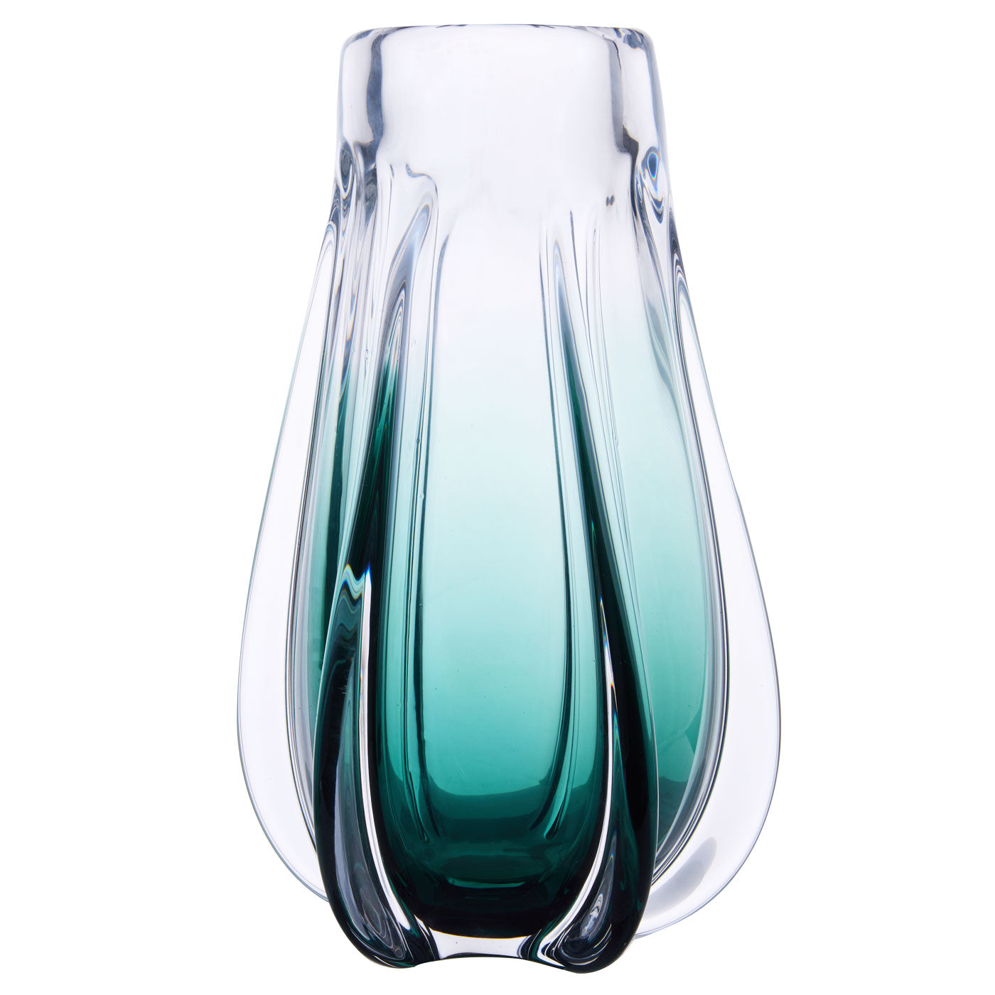 Hand Blown Laine Art Glass Vase - Forest Green Ombre 10-12.5 inch tall