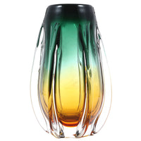 Hand Blown Laine Art Glass Vase - Gold & Green Ombre 10-12.5 inch tall