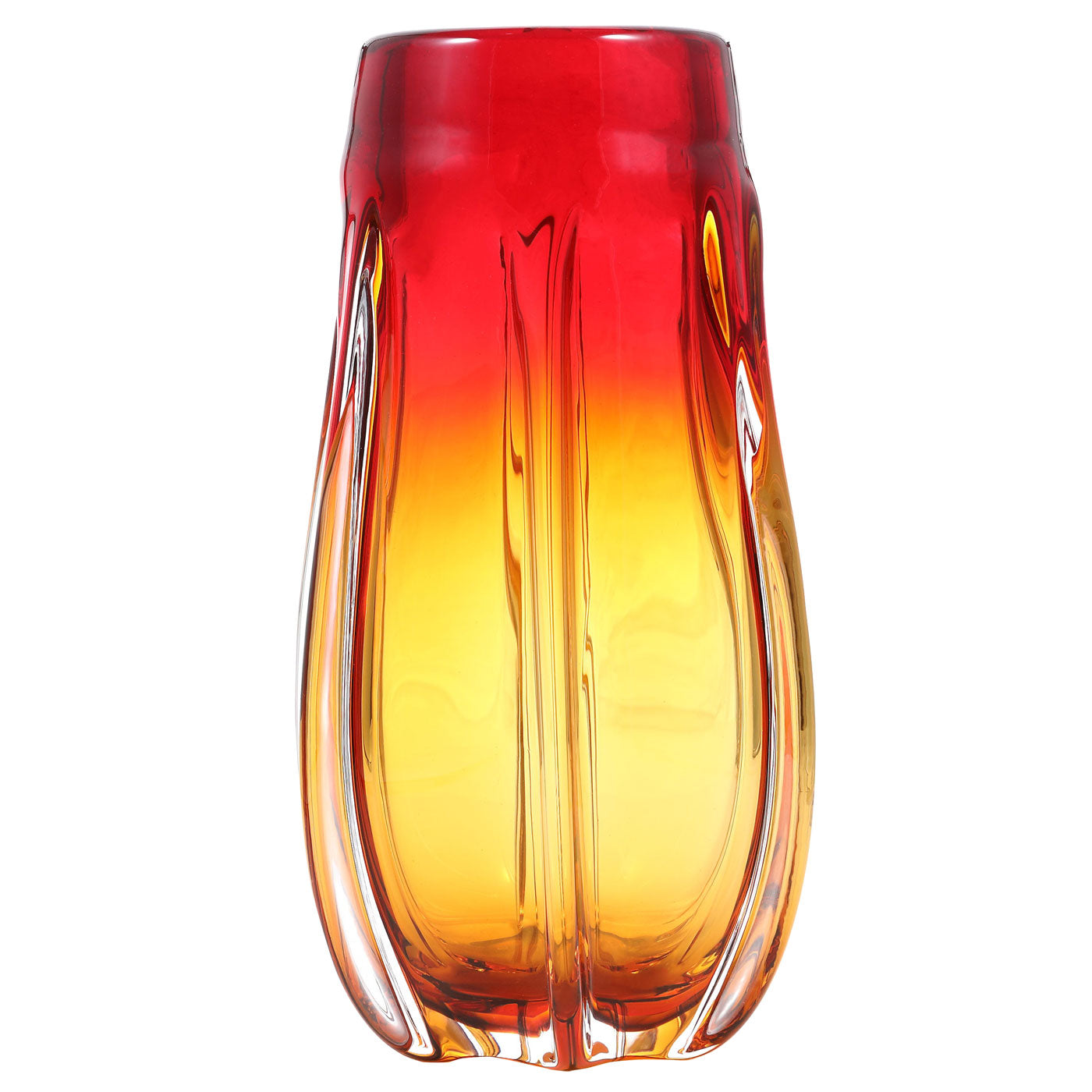 Hand Blown Laine Art Glass Vase - Gold & Red Ombre 10-12.5 inch tall