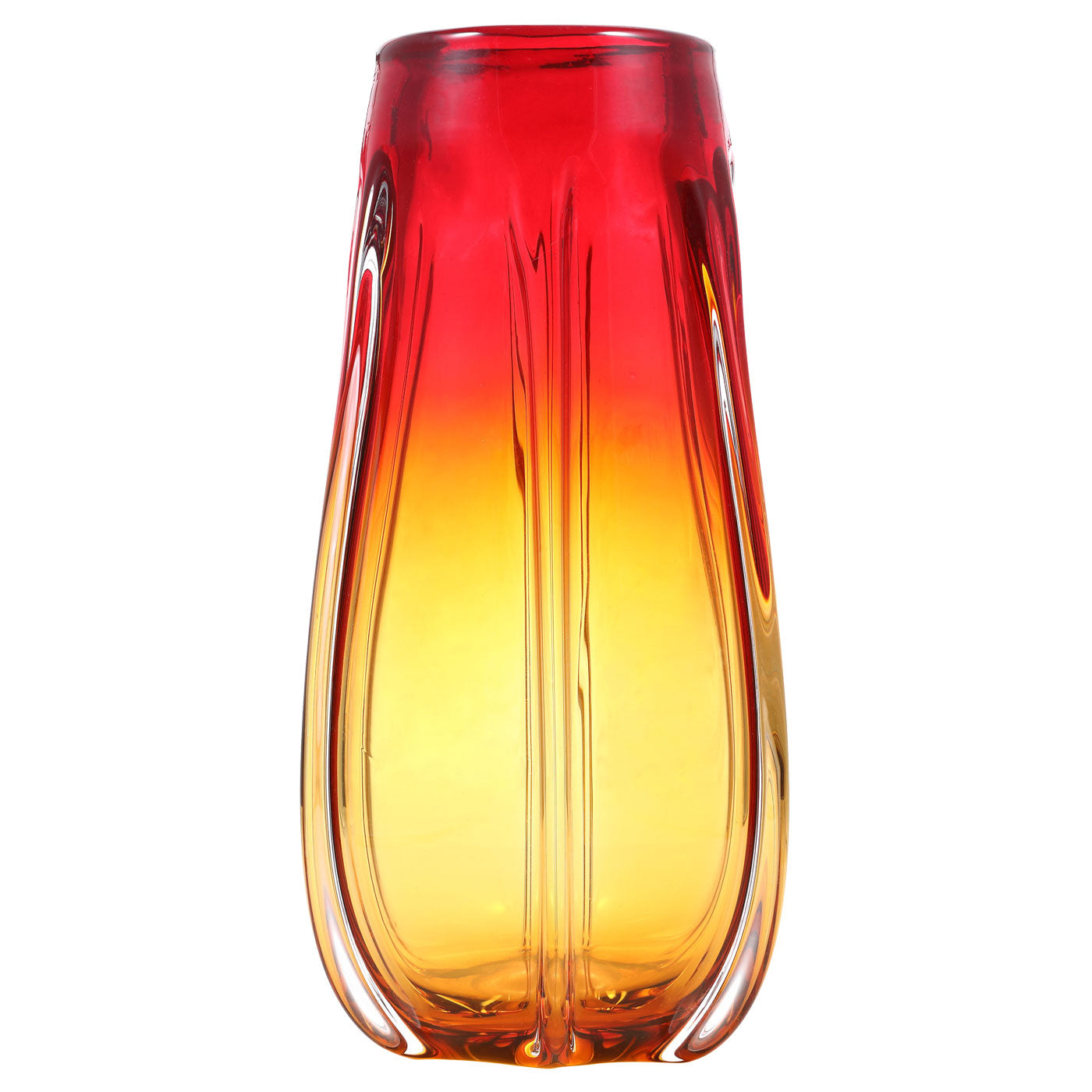 Hand Blown Laine Art Glass Vase - Gold & Red Ombre 10-12.5 inch tall