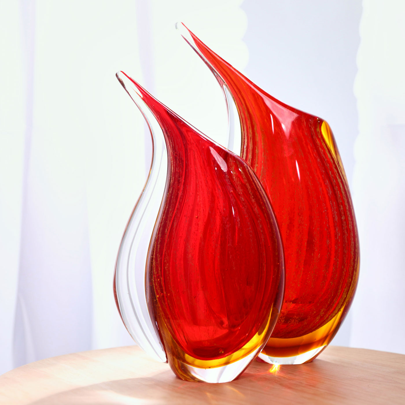 Hand Blown Red Teardrop Sommerso Art Glass Vase 9.5-12.5 inch tall