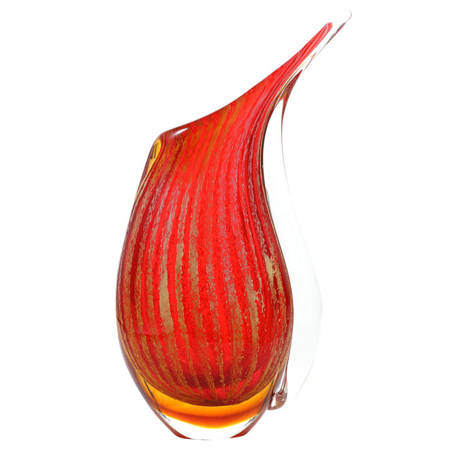 Hand Blown Red Teardrop Sommerso Art Glass Vase 9.5-12.5 inch tall