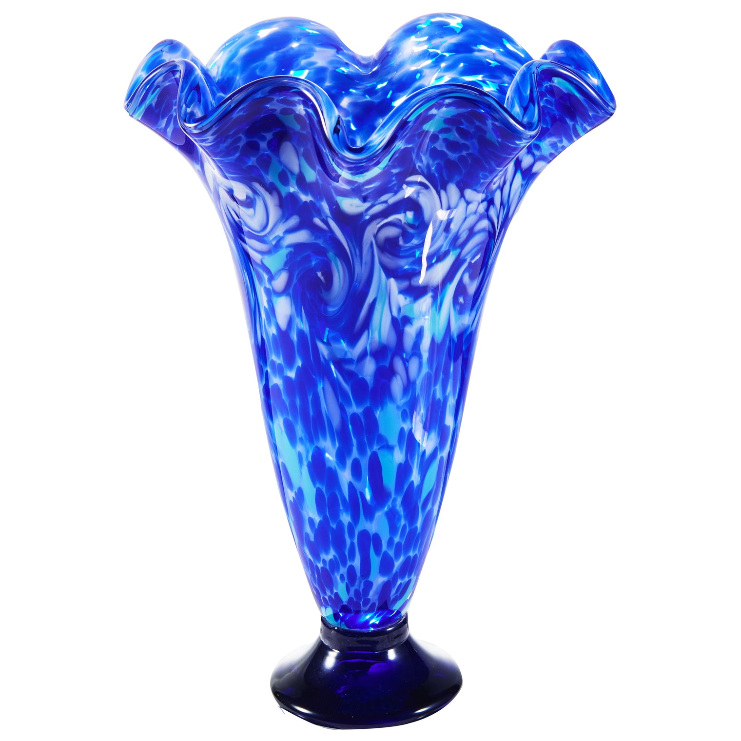 Hand Blown Cobalt Blue Confetti Art Glass Flower Vase