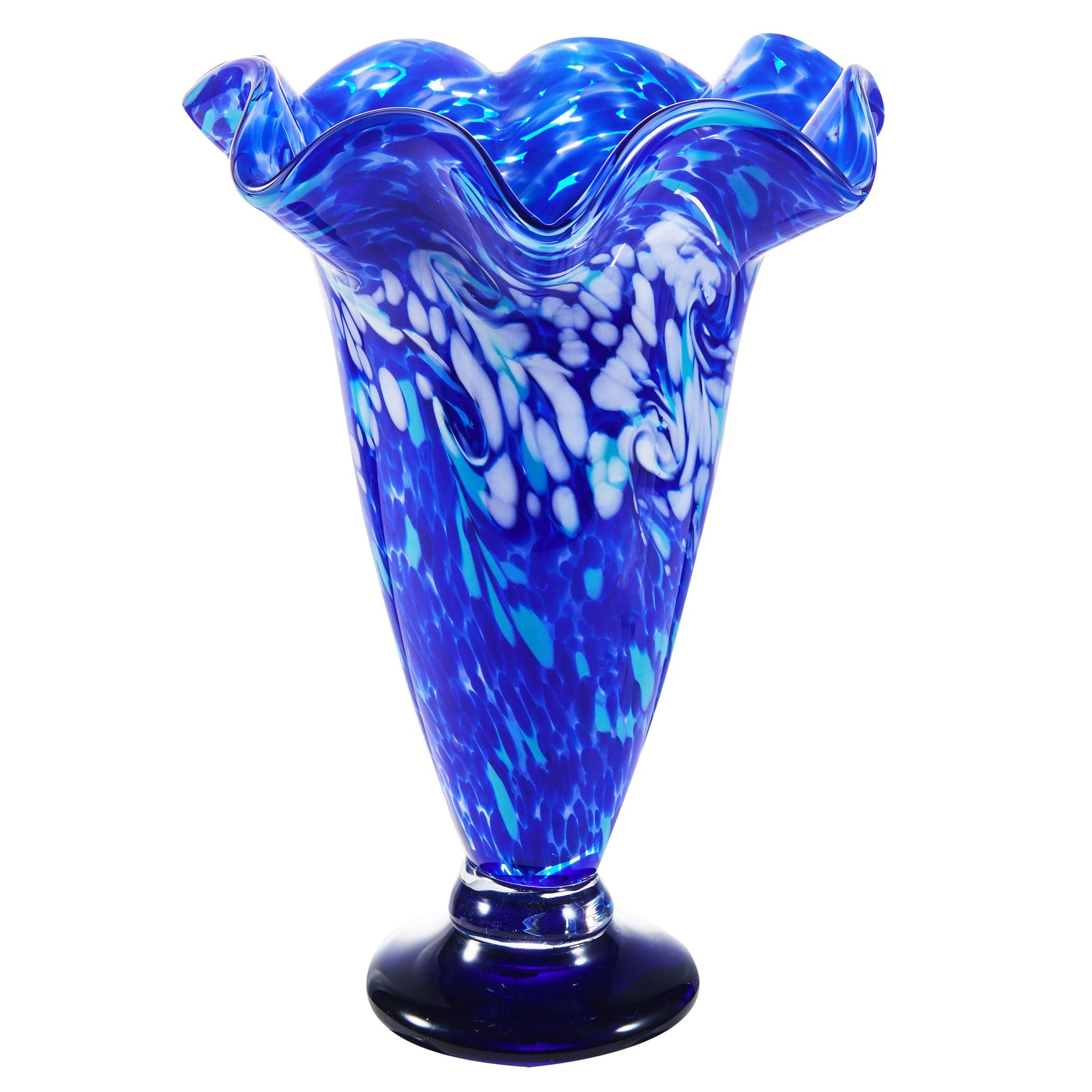 Hand Blown Cobalt Blue Confetti Art Glass Flower Vase