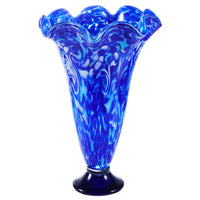 Hand Blown Cobalt Blue Confetti Art Glass Flower Vase