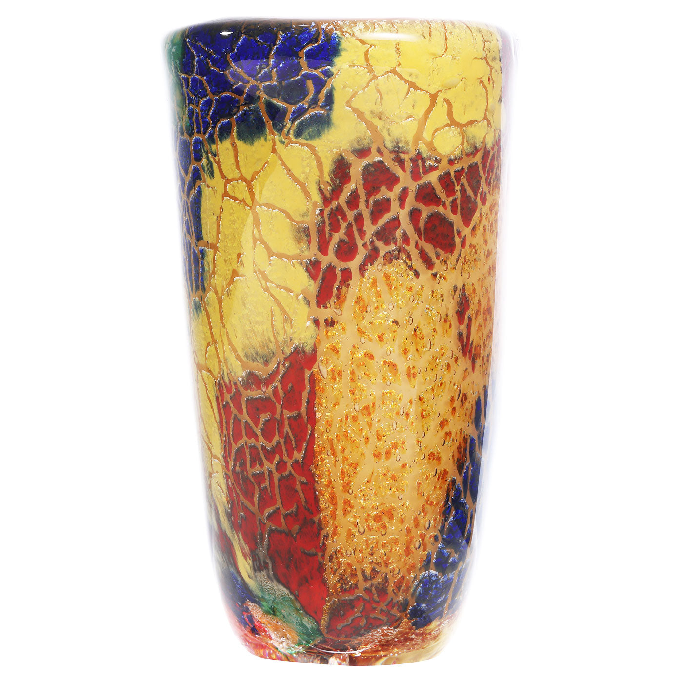 Hand Blown Multicolor Abstract Art Glass Vase 7" tall