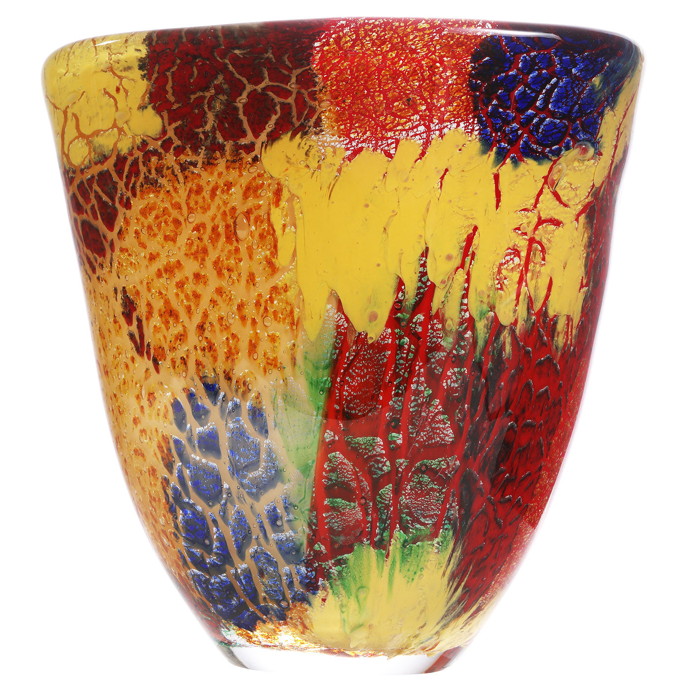 Hand Blown Multicolor Abstract Art Glass Vase 7" tall