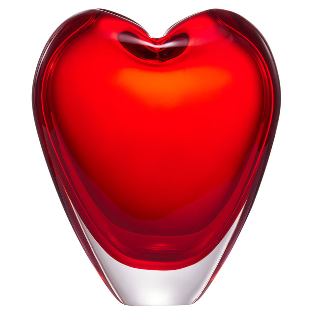 Hand Blown Red Love Heart Shaped Sommerso Art Glass Vase 7-10 inch tall