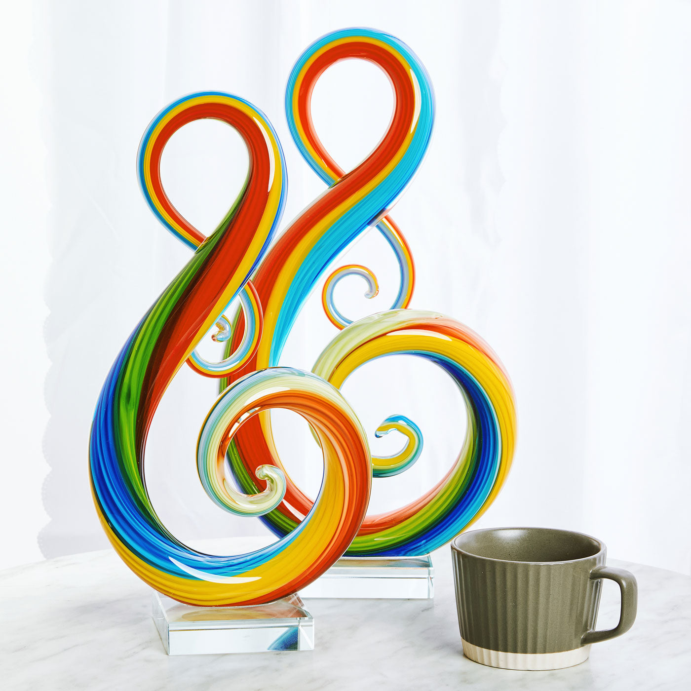 Hand Blown Treble Sommerso Art Glass Sculpture Rainbow 11-14 inch tall