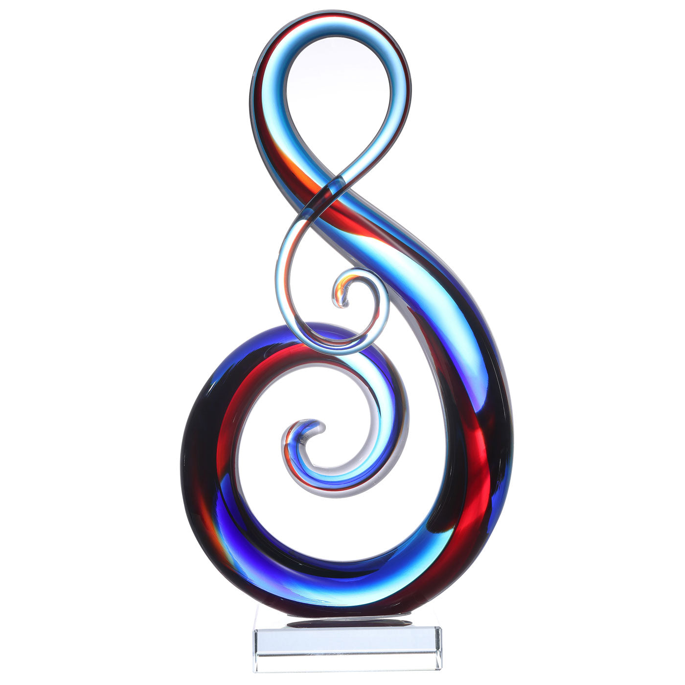 Hand Blown Treble Sommerso Art Glass Sculpture Blue Red 11-14 inch tall