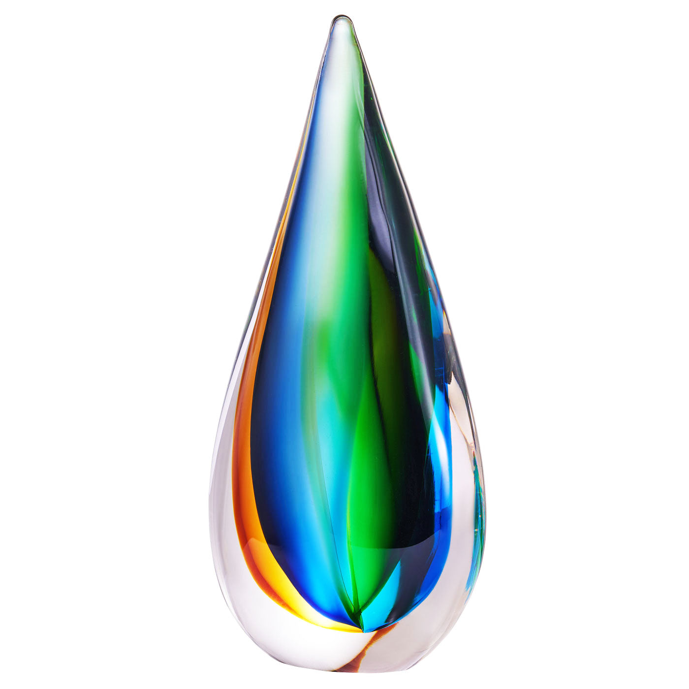 Hand Blown Teardrop Sommerso Art Glass Sculpture 7.5-10 inch tall