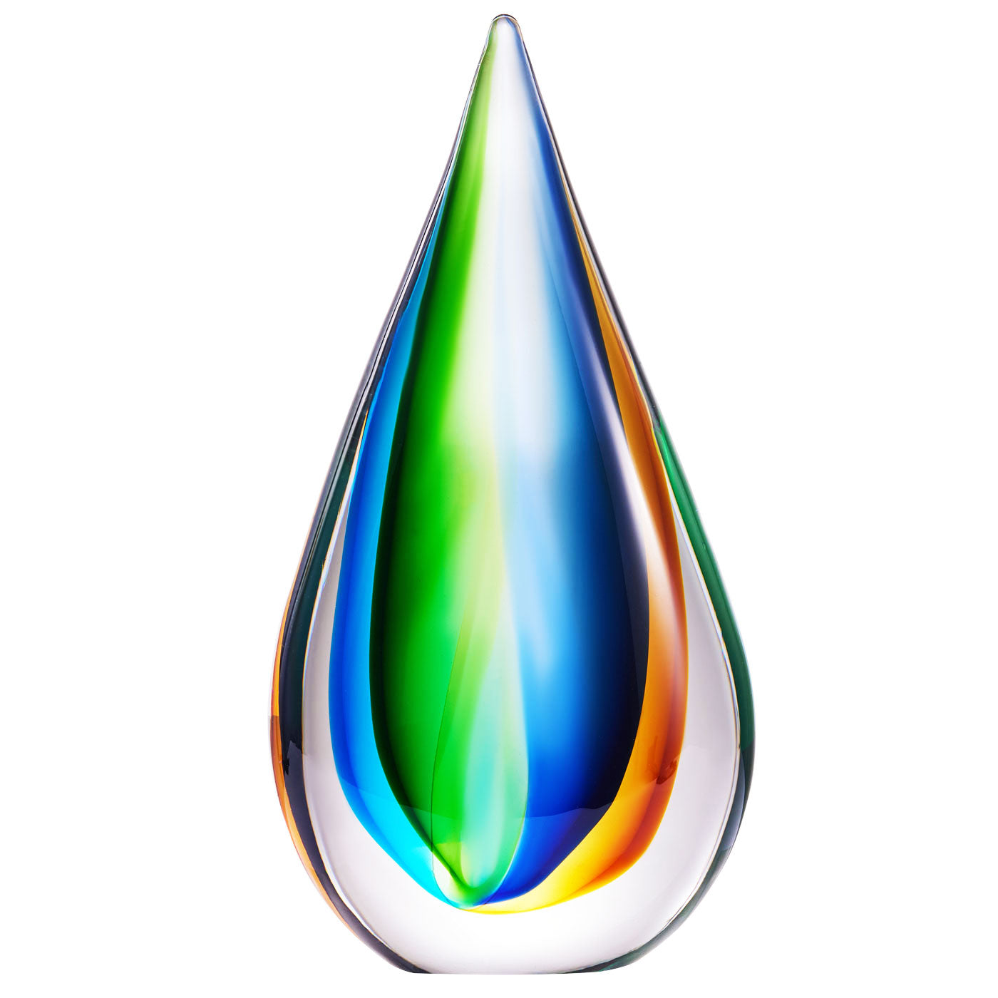 Hand Blown Teardrop Sommerso Art Glass Sculpture 7.5-10 inch tall