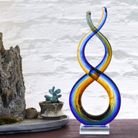 Hand Blown Wave Sommerso Art Glass Scultpure 14.5 inch tall