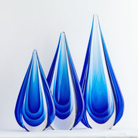 Hand Blown Water Drop Sommerso Art Glass Sculpture 8.5-13 inch tall