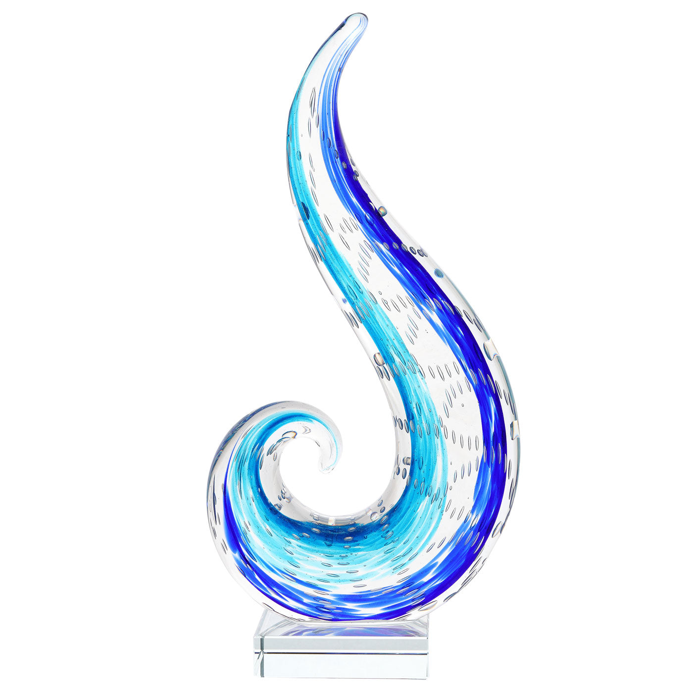 Luxury Lane Hand Blown Ocean Wave Sommerso Art Glass Sculpture 12-16 inch tall