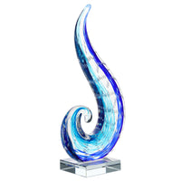 Luxury Lane Hand Blown Ocean Wave Sommerso Art Glass Sculpture 12-16 inch tall