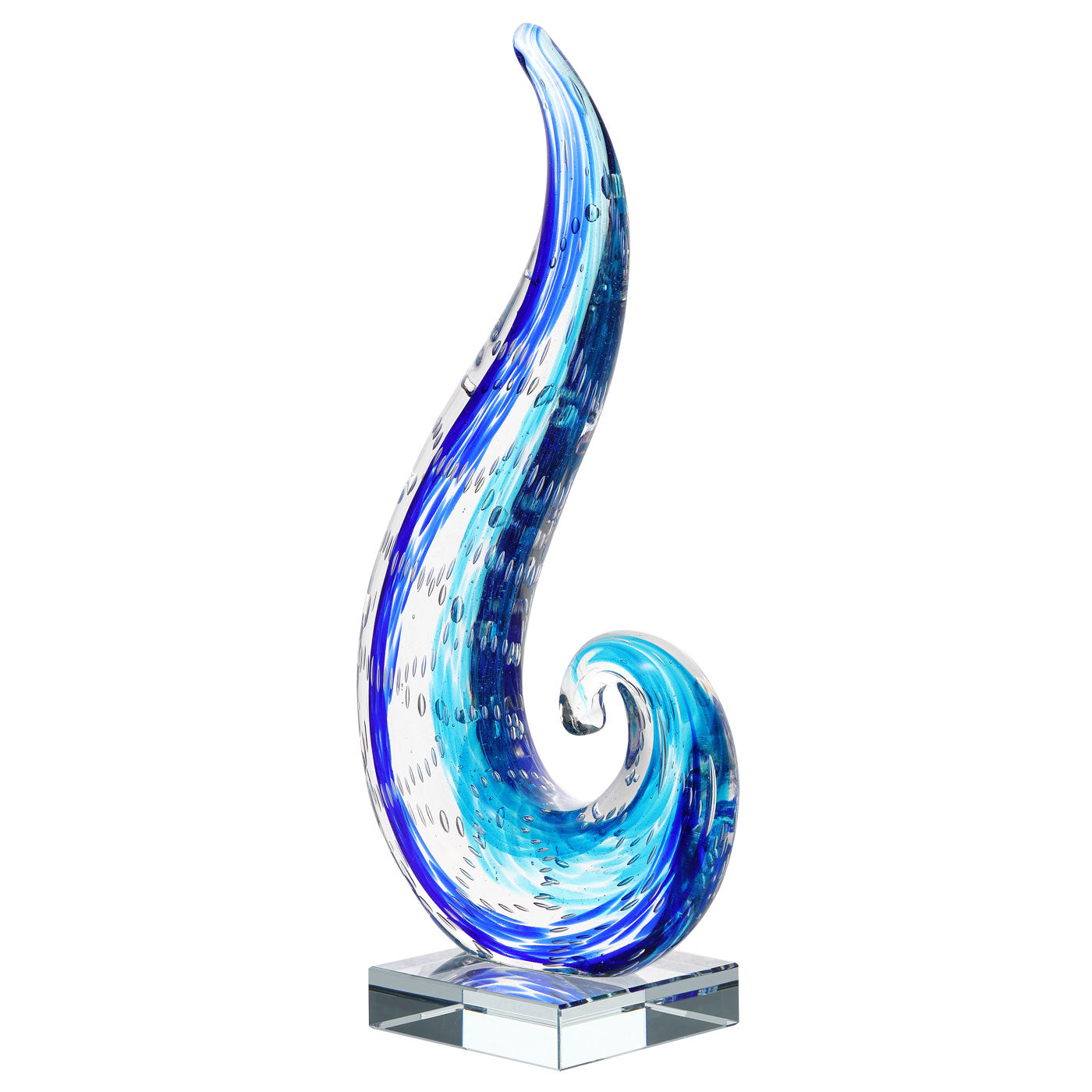 Luxury Lane Hand Blown Ocean Wave Sommerso Art Glass Sculpture 12-16 inch tall