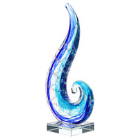 Luxury Lane Hand Blown Ocean Wave Sommerso Art Glass Sculpture 12-16 inch tall