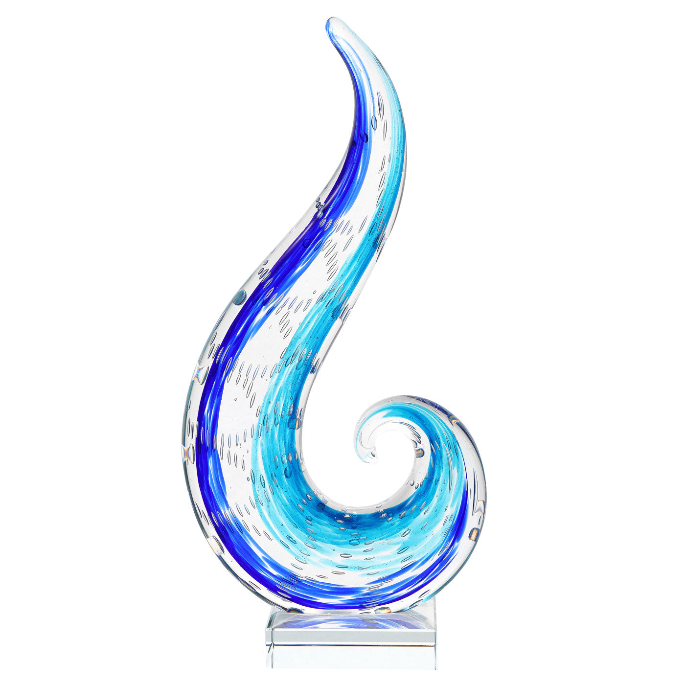 Luxury Lane Hand Blown Ocean Wave Sommerso Art Glass Sculpture 12-16 inch tall